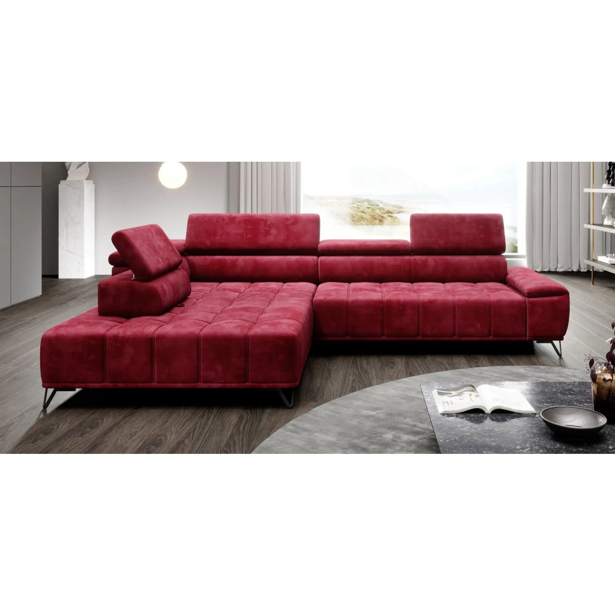 Coltar PALLADIO L, personalizabil materiale gama Premium, cu reglaj electric si tetiere reglabile, 320x220x99 cm