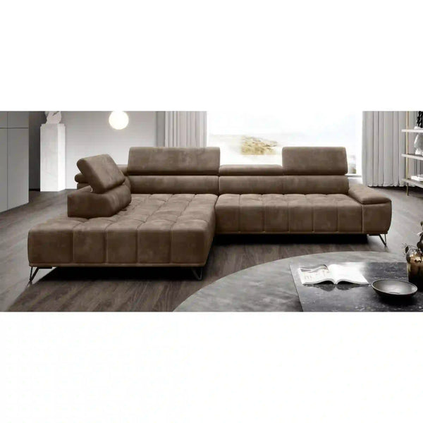 Coltar PALLADIO L, sezlong stanga, stofa catifelata gri - Whisper 17, Gama Premium, cu reglaj electric si tetiere reglabile, 320x220x99 cm