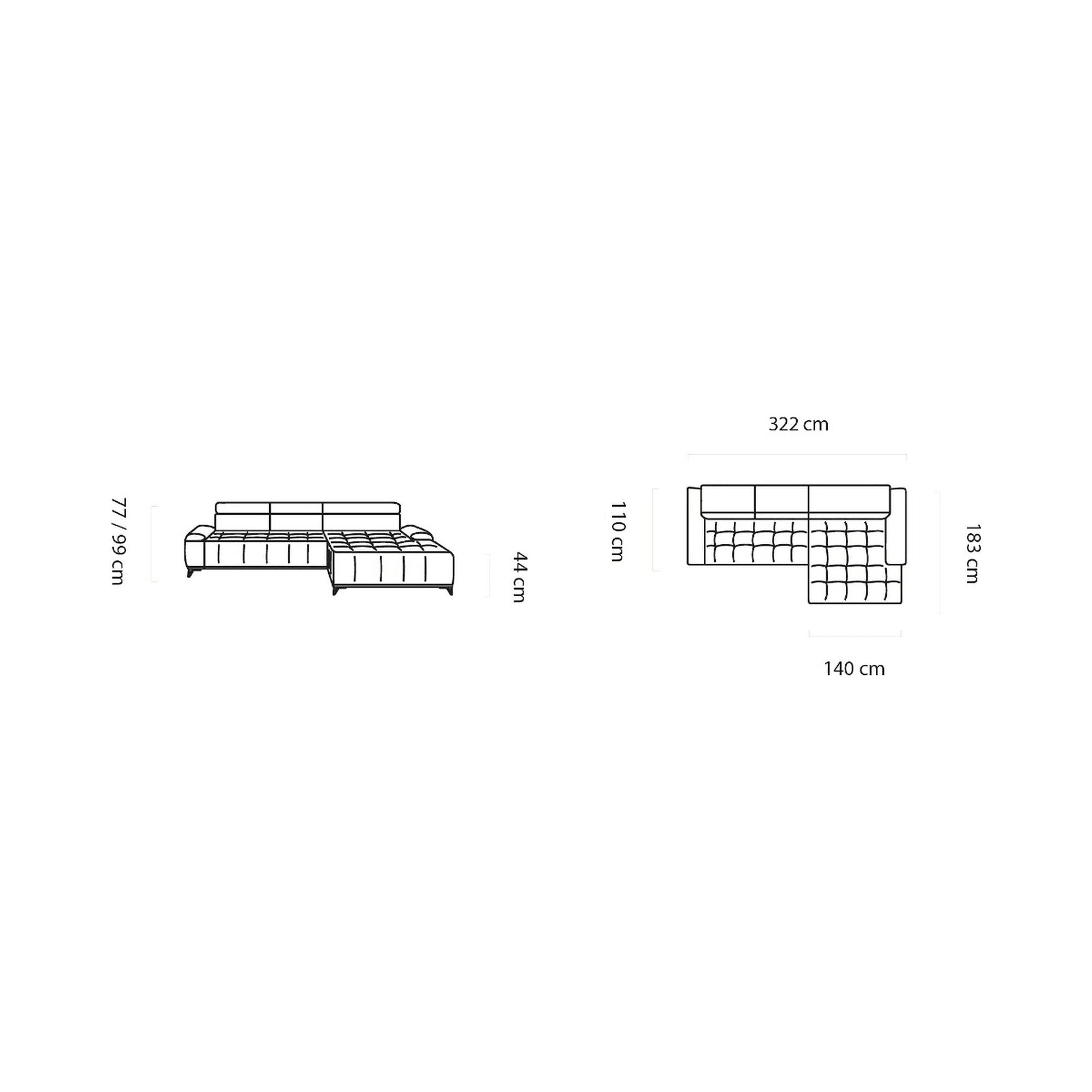 Coltar PALLADIO MINI, personalizabil materiale gama Premium, cu reglaj electric si tetiere reglabile, 322x183x99 cm