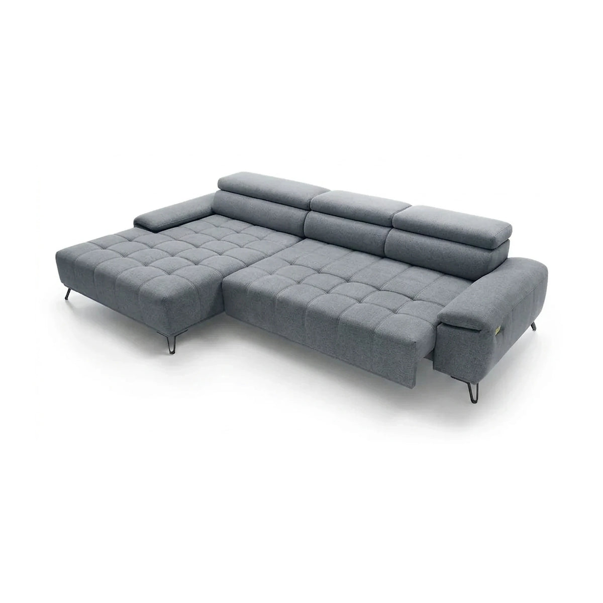 Coltar PALLADIO MINI, sezlong stanga, stofa catifelata gri - Monolith 92, cu tetiere reglabile si reglaj electric, 322x183x99 cm