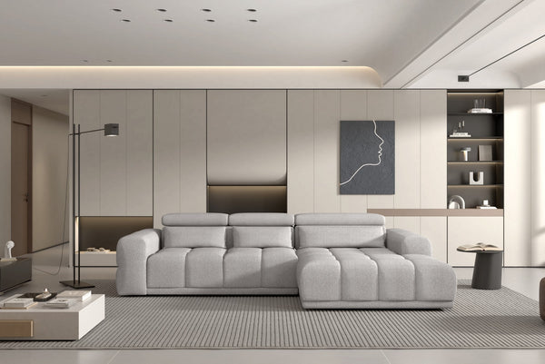 Coltar PANAMA BOX S, personalizabil materiale Gama Premium, cu lada depozitare si reglaj electric, 290x188x98 cm