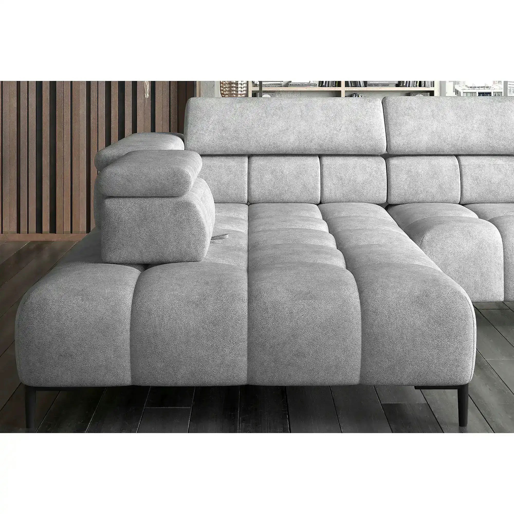 Coltar PLAZA L, personalizabil, cu reglaj electric si tetiere reglabile, 300x216x99 cm