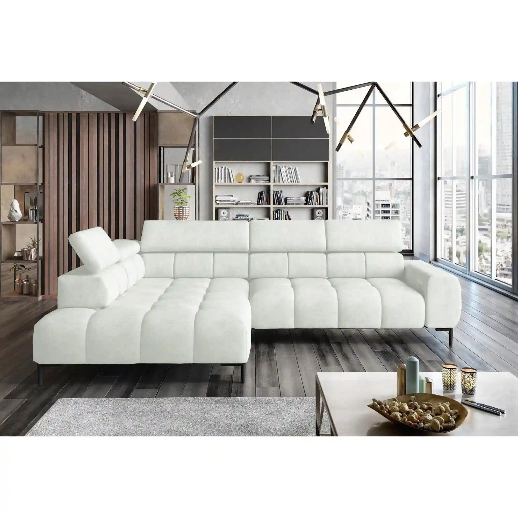 Coltar PLAZA L, personalizabil materiale gama Oferta Avantaj, cu reglaj electric si tetiere reglabile, 300x216x99 cm