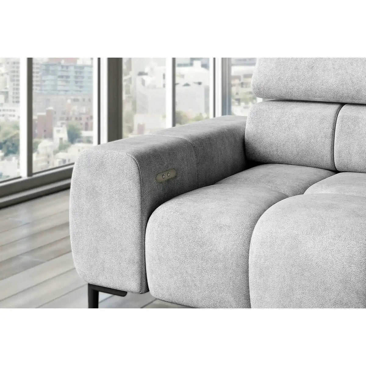 Coltar PLAZA L, sezlong dreapta, stofa catifelata rosu - Vogue 7, cu reglaj electric si tetiere reglabile, 300x216x99 cm