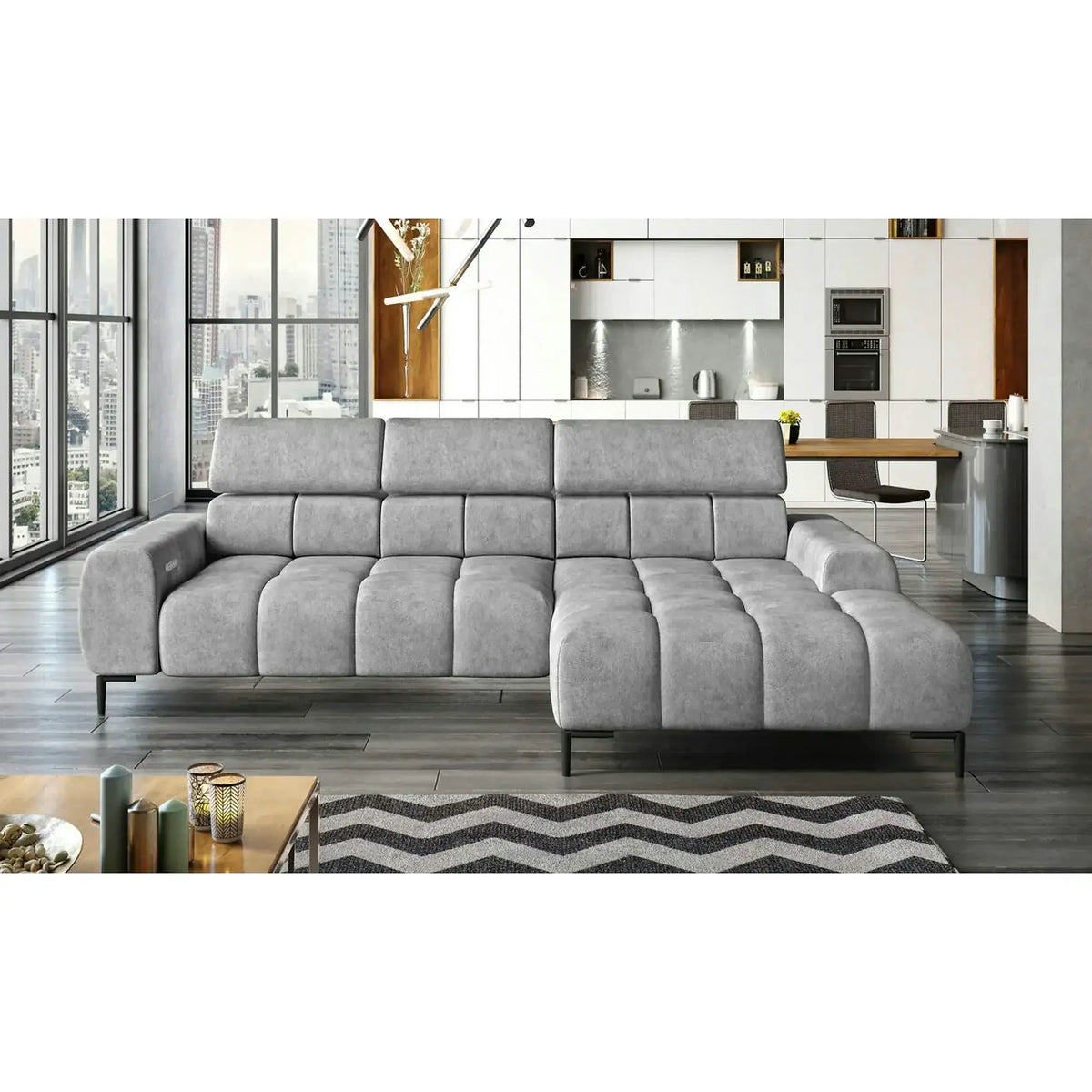 Coltar PLAZA MINI, personalizabil, cu reglaj electric si tetiere reglabile, 270x177x99 cm