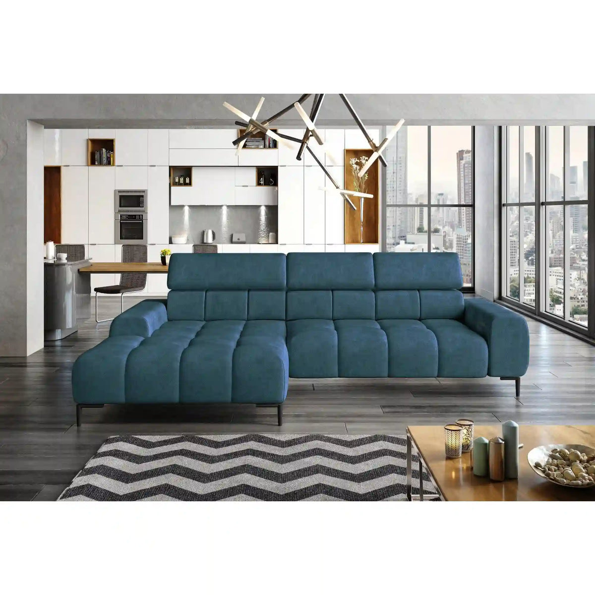 Coltar PLAZA MINI, personalizabil materiale gama Premium, cu reglaj electric si tetiere reglabile, 270x177x99 cm