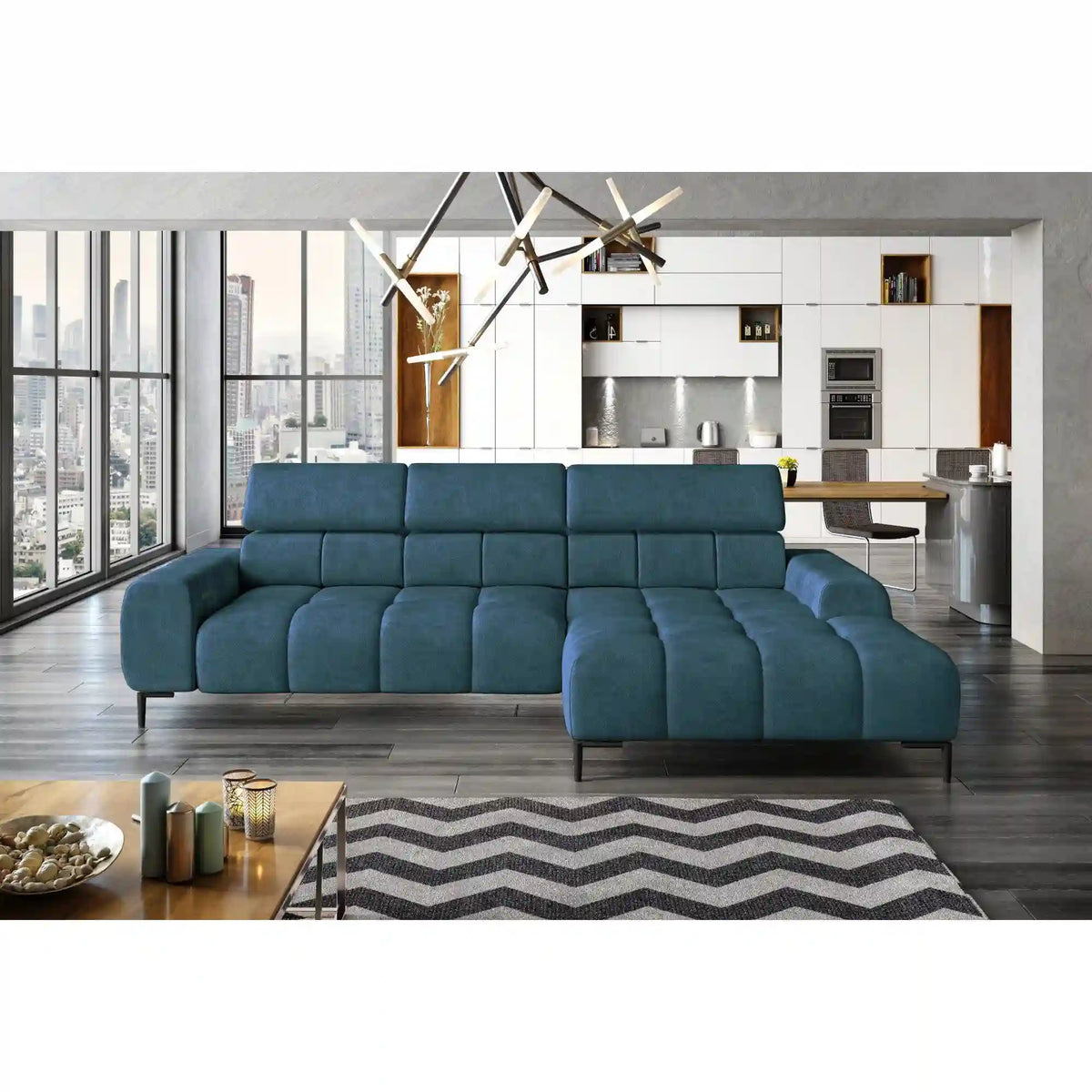 Coltar PLAZA MINI, personalizabil materiale gama Premium, cu reglaj electric si tetiere reglabile, 270x177x99 cm