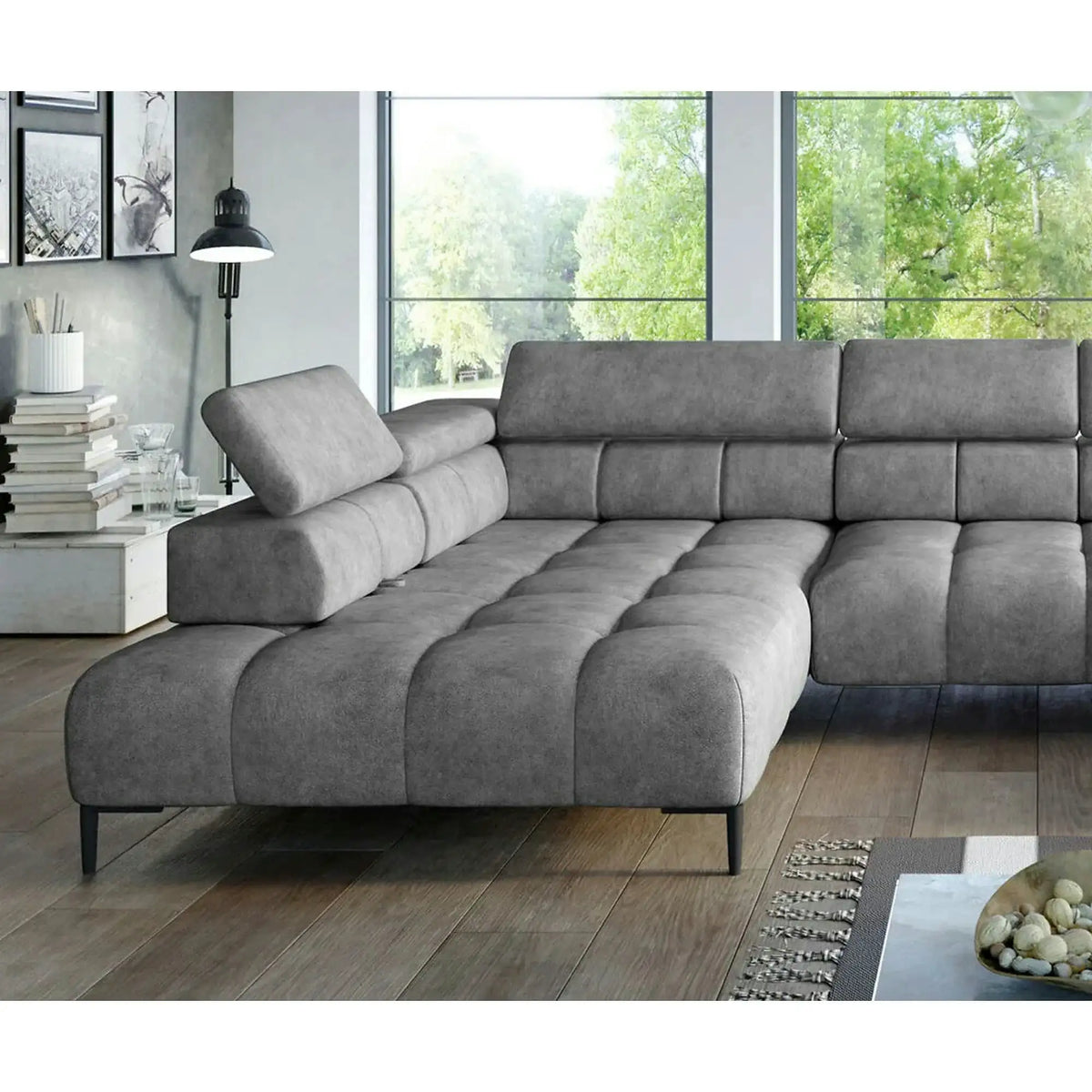 Coltar PLAZA XL, personalizabil, cu reglaj electric, tetiera si spatar reglabil, 385x216x99 cm