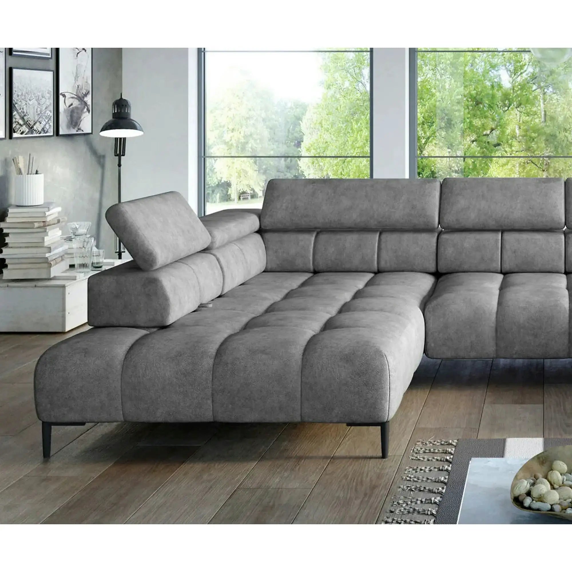 Coltar PLAZA XL, personalizabil, cu reglaj electric, tetiera si spatar reglabil, 385x216x99 cm
