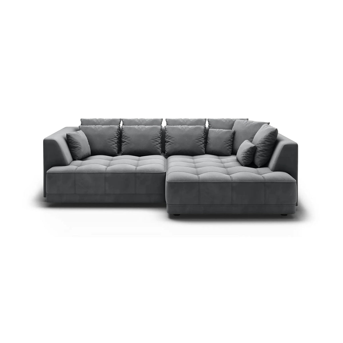 Coltar TIGA, sezlong dreapta, stofa catifelata gri - Salvador 14, cu reglaj electric, 286x207x77 cm