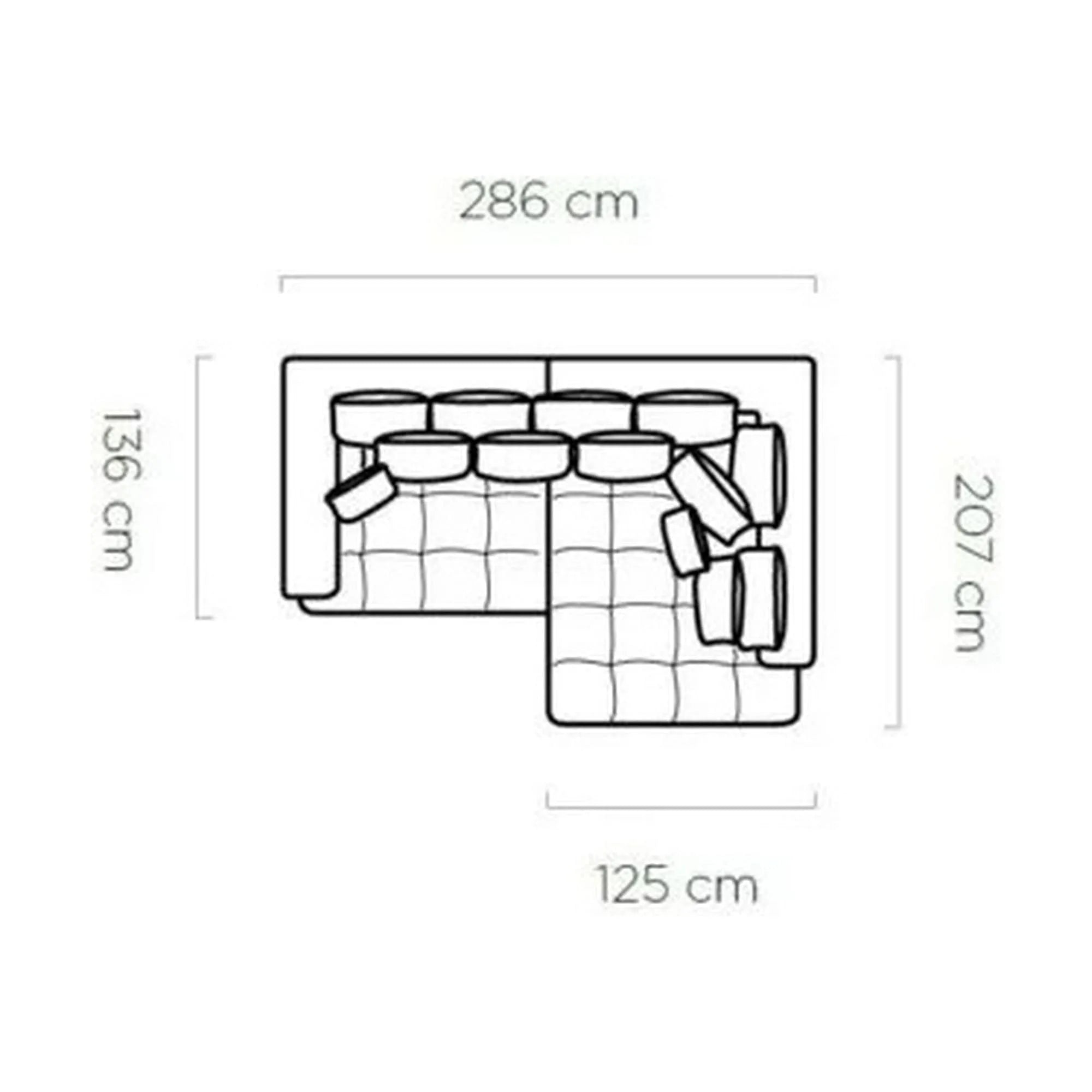 Coltar TIGA, sezlong stanga, stofa catifelata gri - Monolith 92, cu reglaj electric, 286x207x77 cm