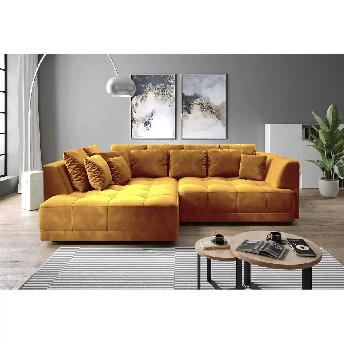 Coltar TIGA, sezlong stanga,  stofa clasica galben mustar - Austin 11, cu reglaj electric, 286x207x77 cm