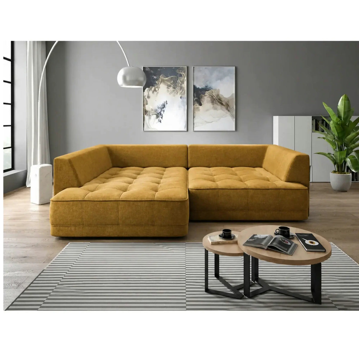 Coltar TIGA, sezlong stanga,  stofa clasica galben mustar - Austin 11, cu reglaj electric, 286x207x77 cm