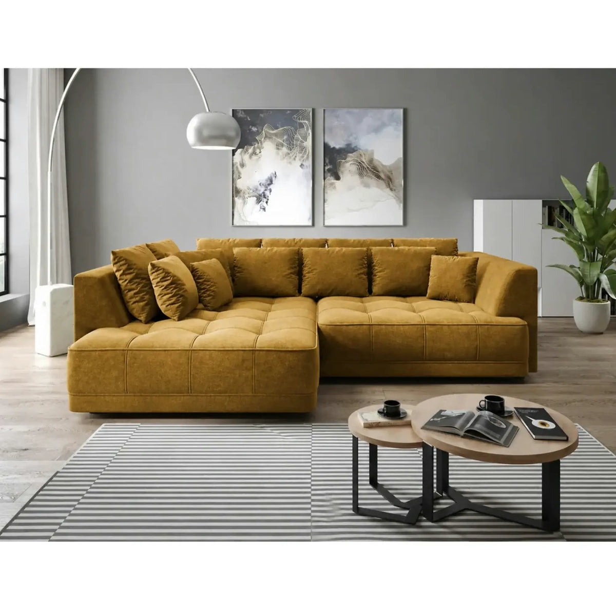 Coltar TIGA, sezlong stanga,  stofa clasica galben mustar - Austin 11, cu reglaj electric, 286x207x77 cm