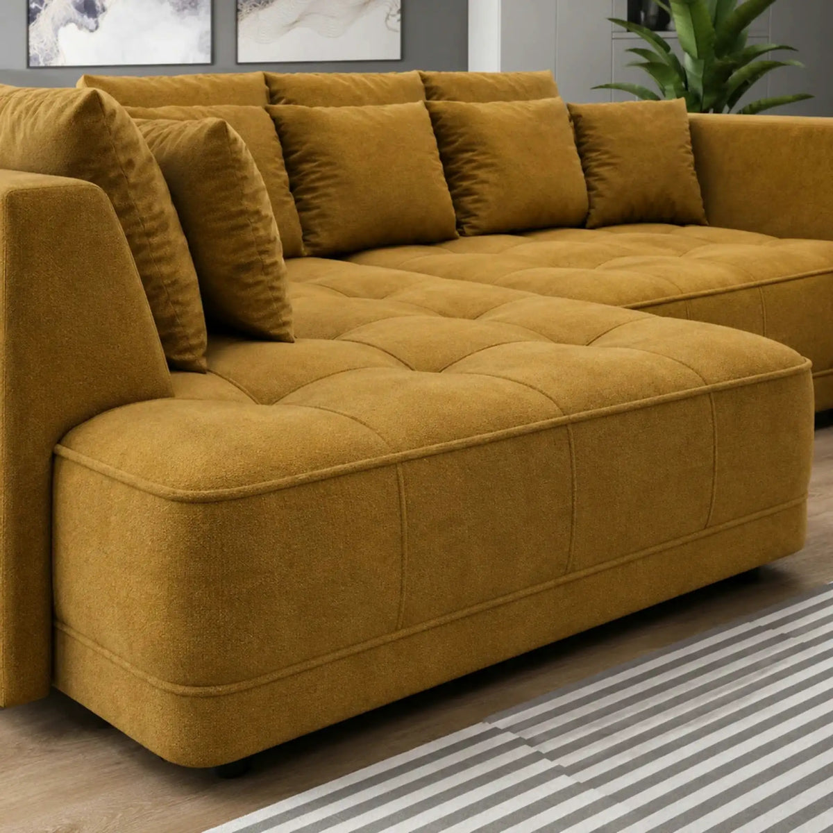 Coltar TIGA, sezlong stanga,  stofa clasica galben mustar - Austin 11, cu reglaj electric, 286x207x77 cm