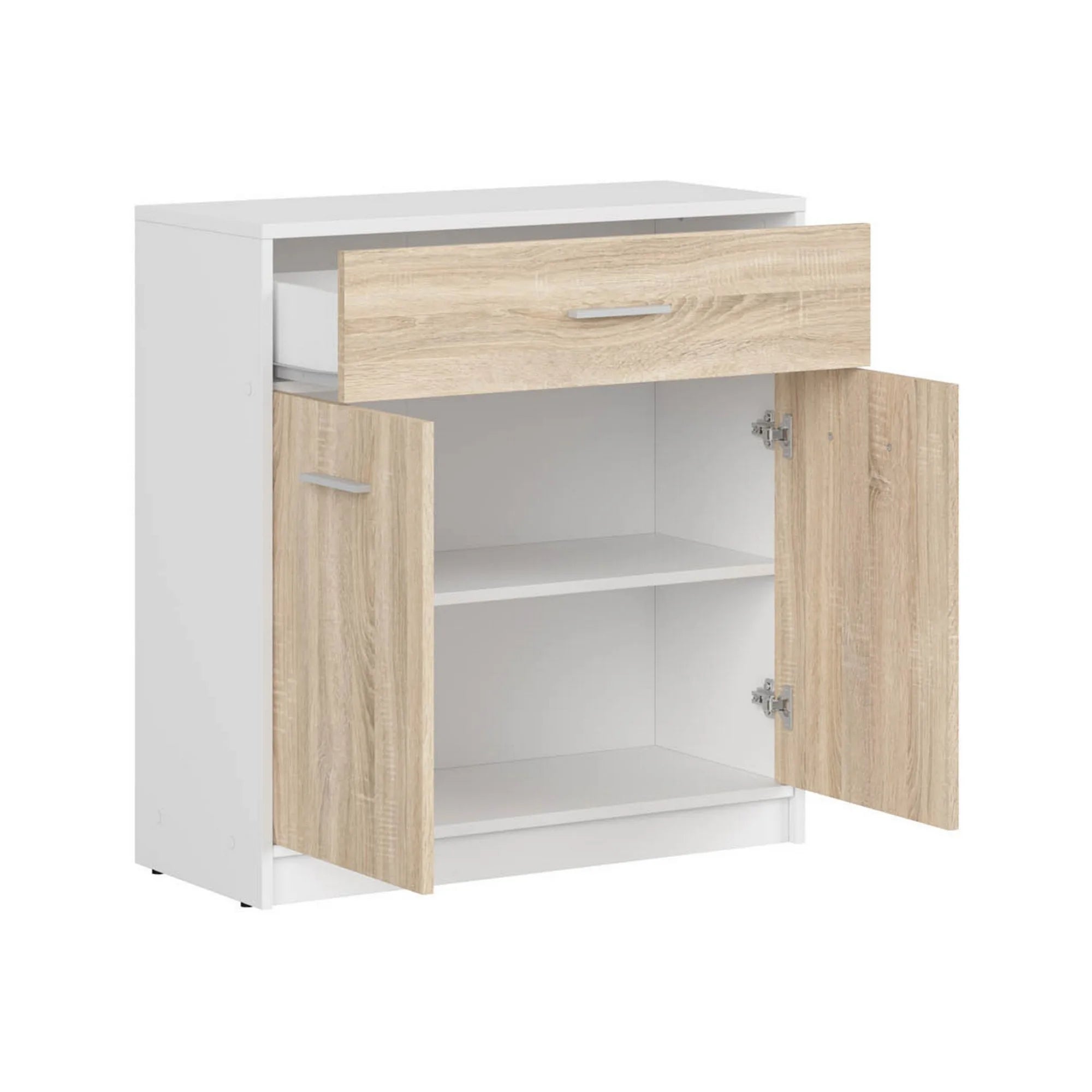 Comada NEPO PLUS, alb/stejar sonoma, PAL laminat, 80x34x84 cm