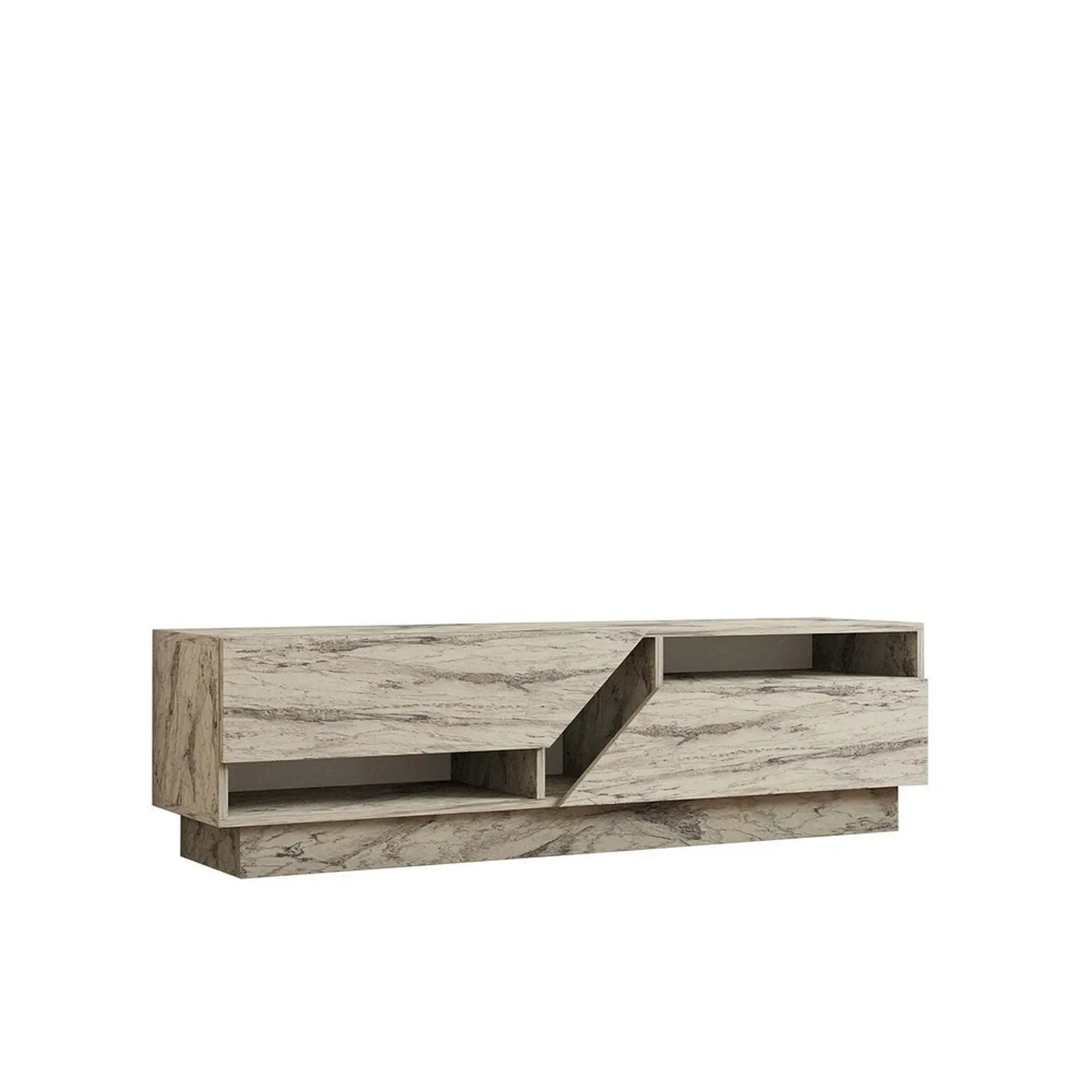 Comoda TV KOZA, bej cu efect de marmura, PAL melaminat, 160x40x45 cm