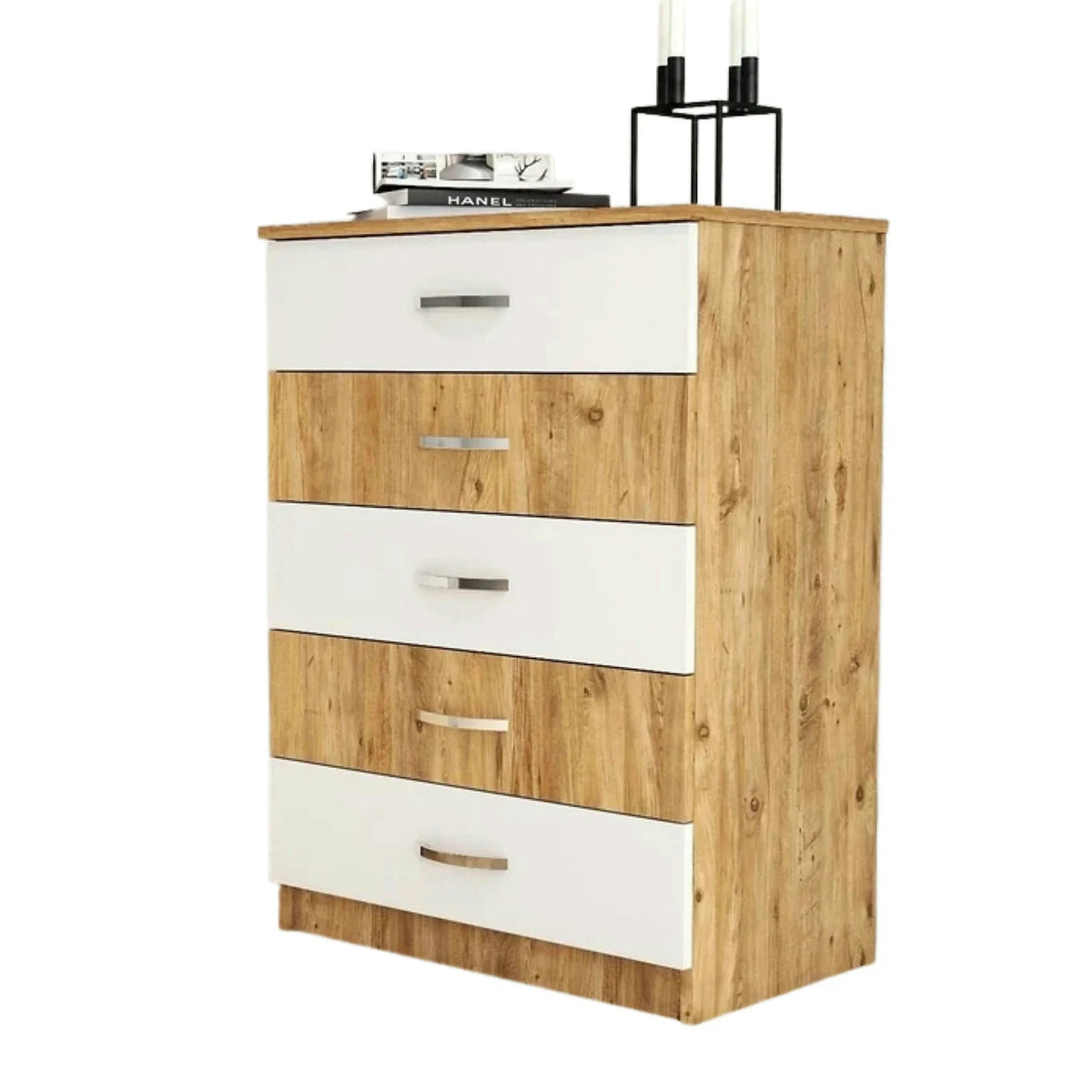 Comoda 616TNM1509, stejar/alb, PAL melaminat, 72x45x98 cm
