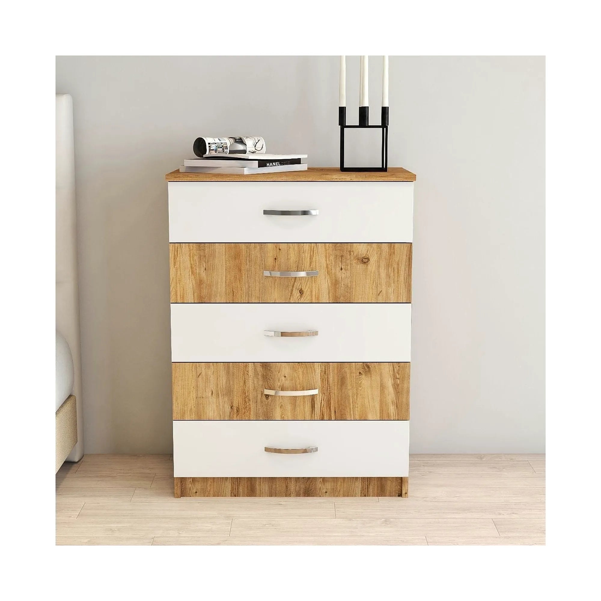 Comoda 616TNM1509, stejar/alb, PAL melaminat, 72x45x98 cm