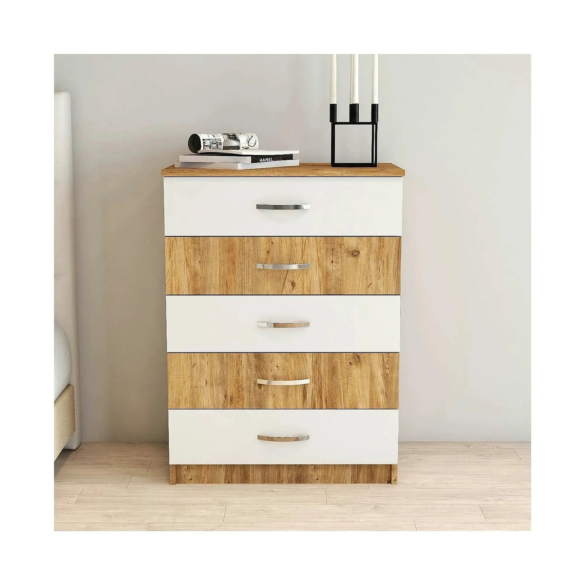 Comoda 616TNM1509, stejar/alb, PAL melaminat, 72x45x98 cm