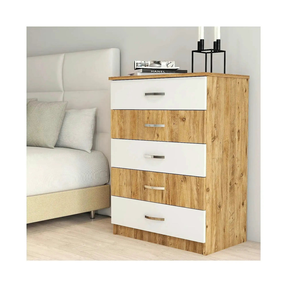 Comoda 616TNM1509, stejar/alb, PAL melaminat, 72x45x98 cm