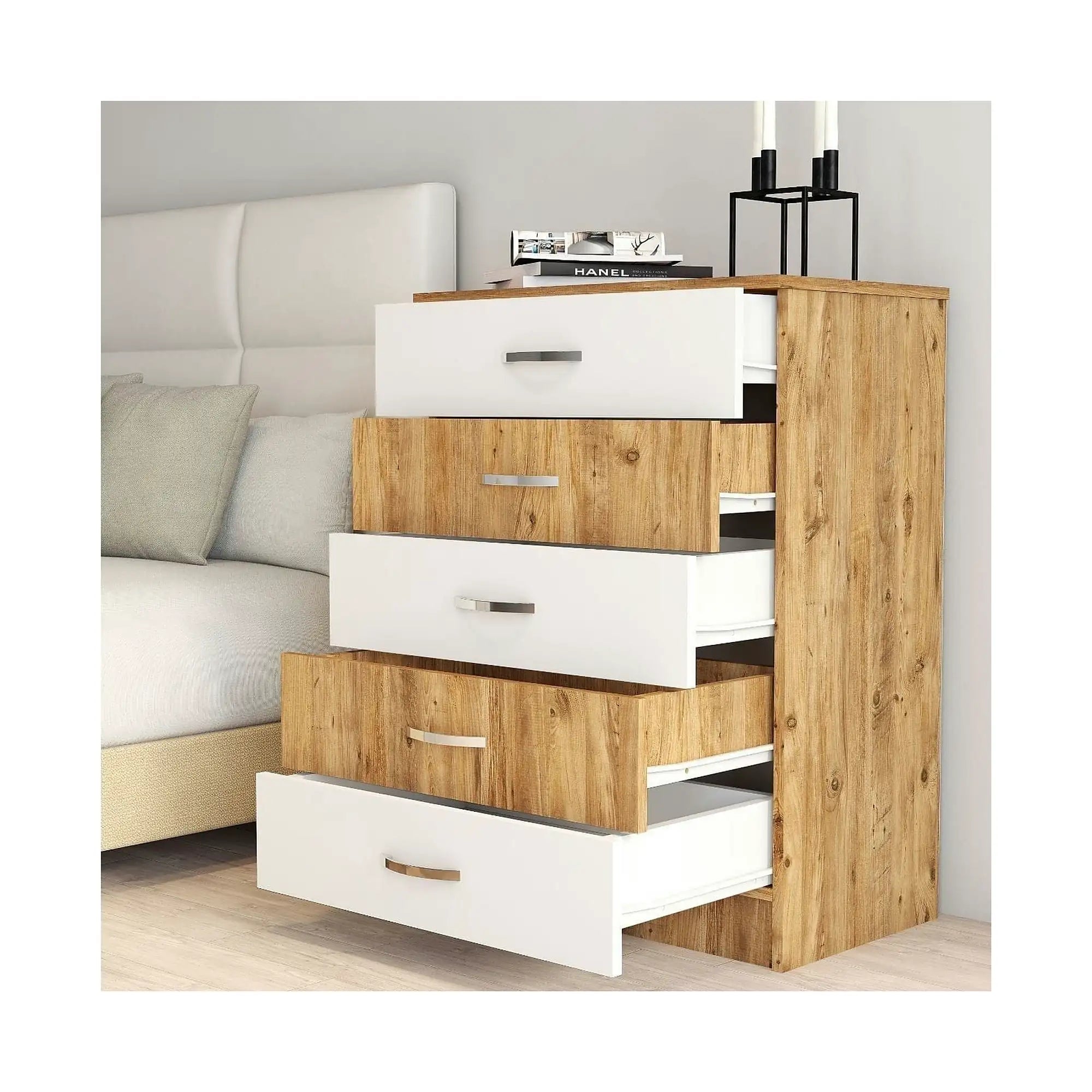 Comoda 616TNM1509, stejar/alb, PAL melaminat, 72x45x98 cm