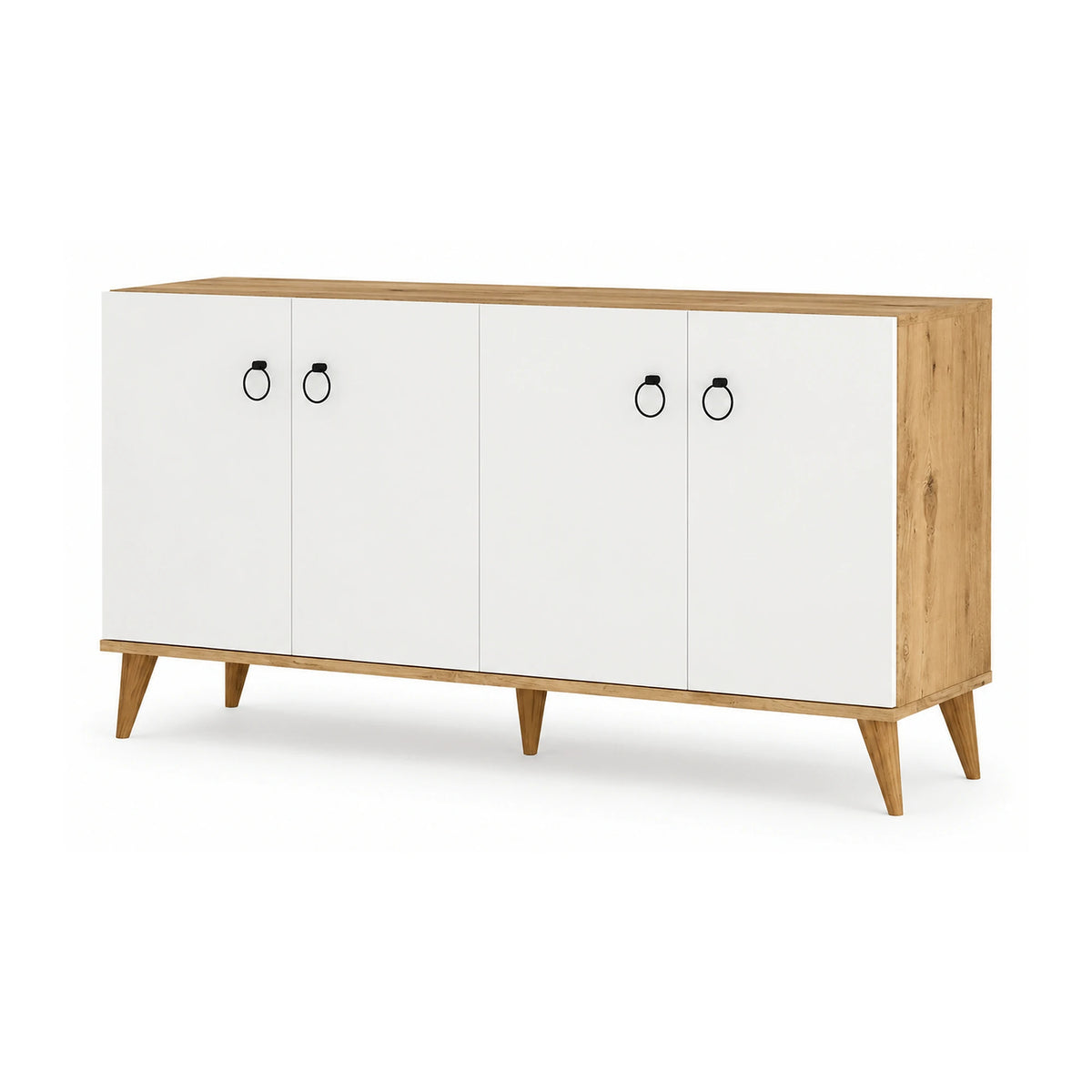 Comoda 616TNM1603, alb/stejar, PAL melaminat, 180x45x79 cm