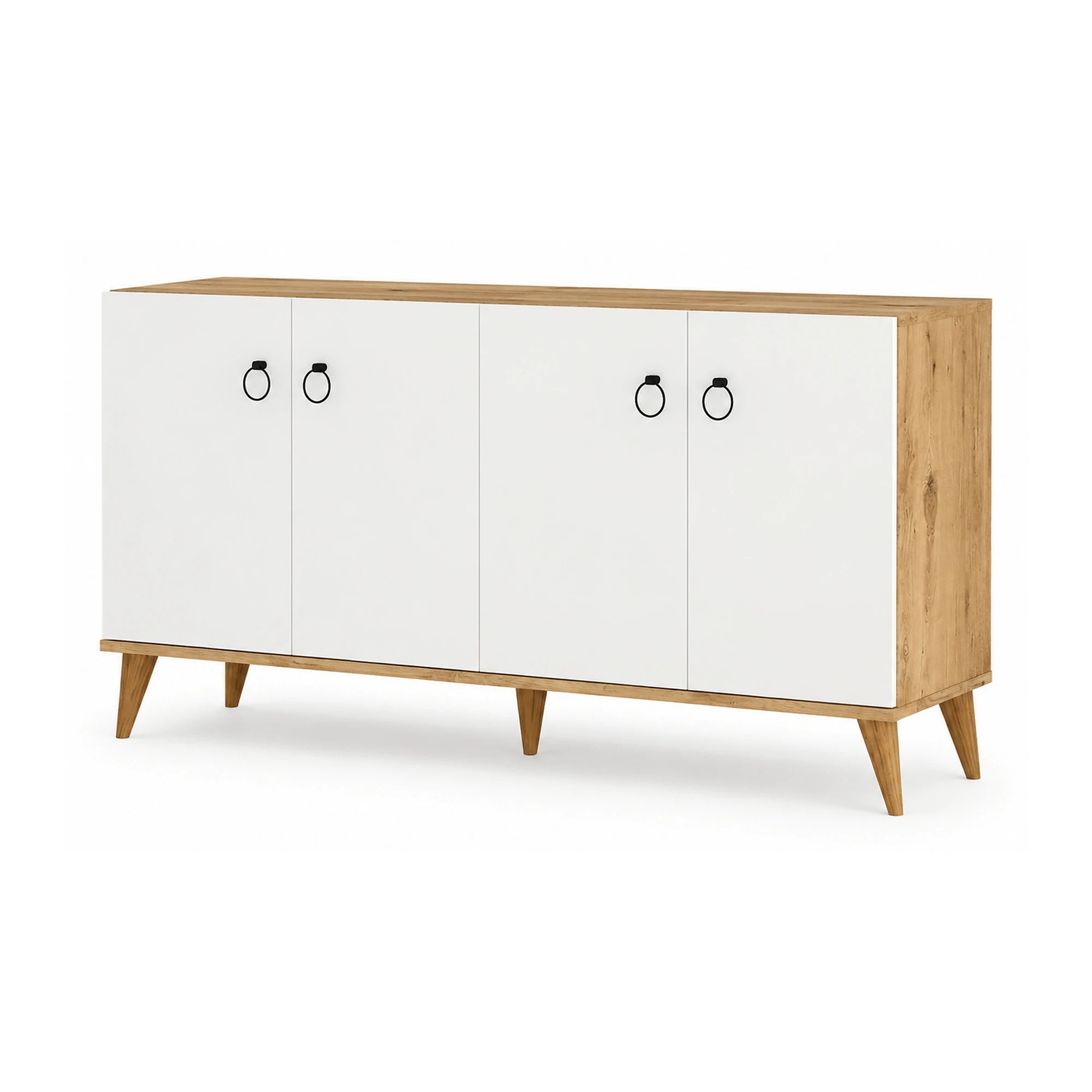 Comoda 616TNM1603, alb/stejar, PAL melaminat, 180x45x79 cm