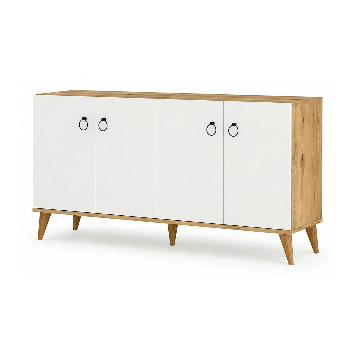 Comoda 616TNM1603, alb/stejar, PAL melaminat, 180x45x79 cm