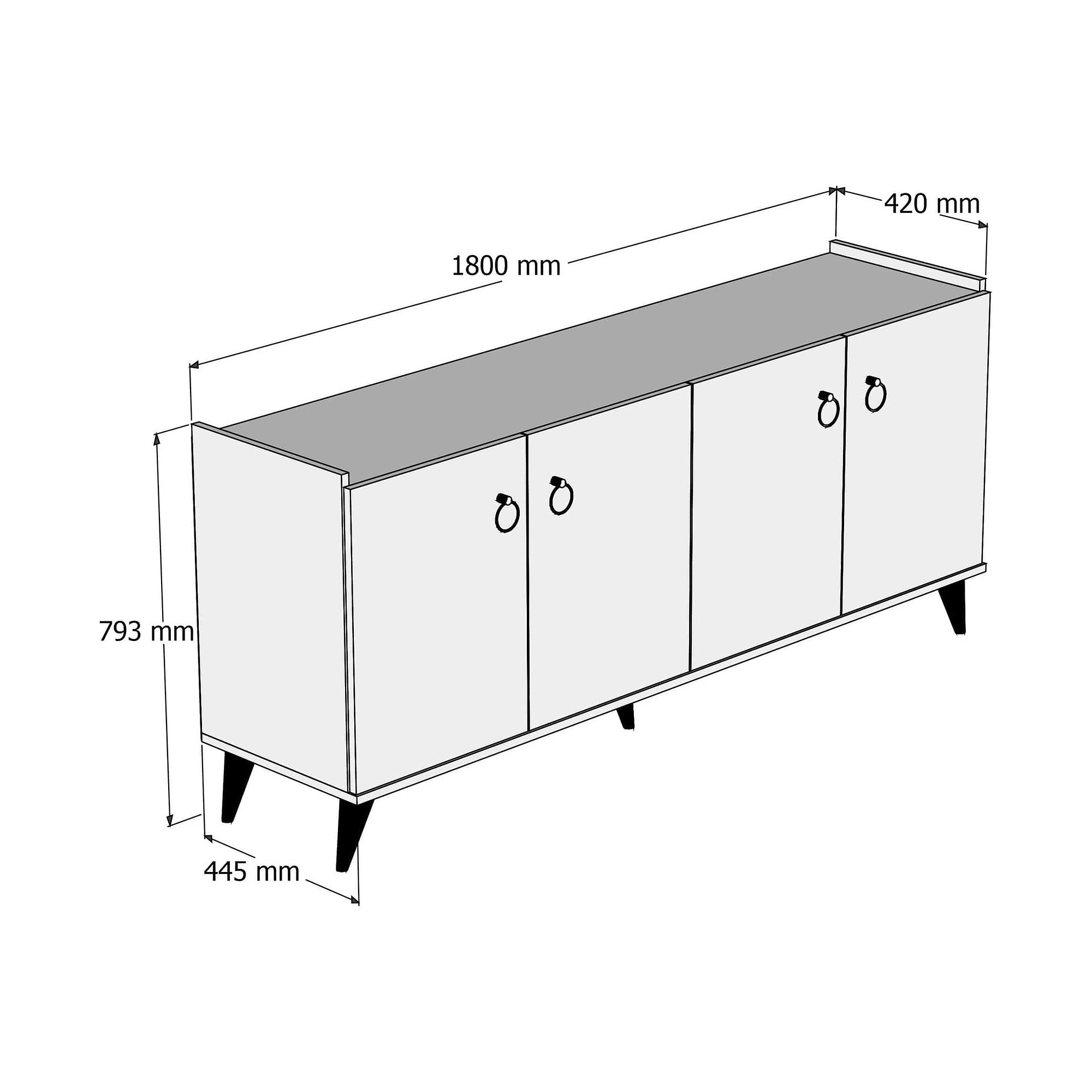 Comoda 616TNM1603, alb/stejar, PAL melaminat, 180x45x79 cm