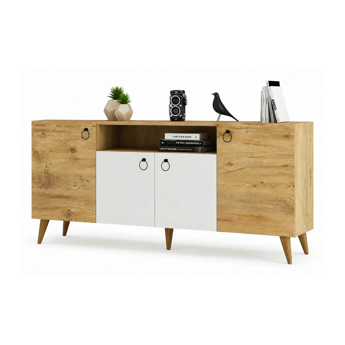 Comoda 616TNM1606, stejar/alb, PAL melaminat, 180x45x79 cm