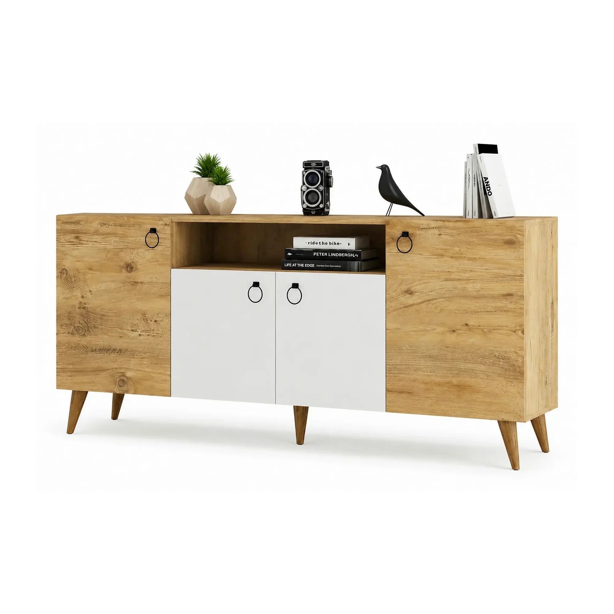 Comoda 616TNM1606, stejar/alb, PAL melaminat, 180x45x79 cm