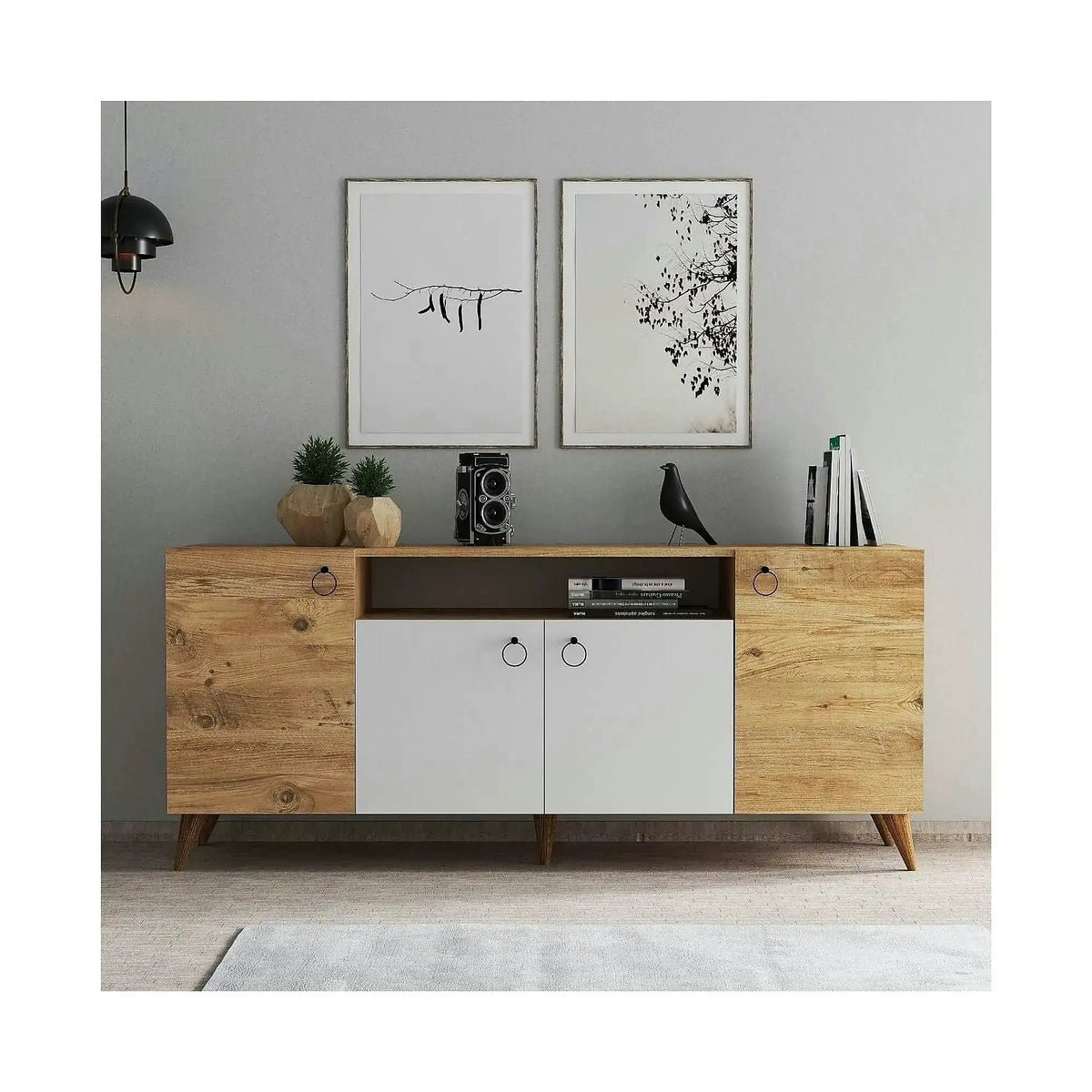 Comoda 616TNM1606, stejar/alb, PAL melaminat, 180x45x79 cm