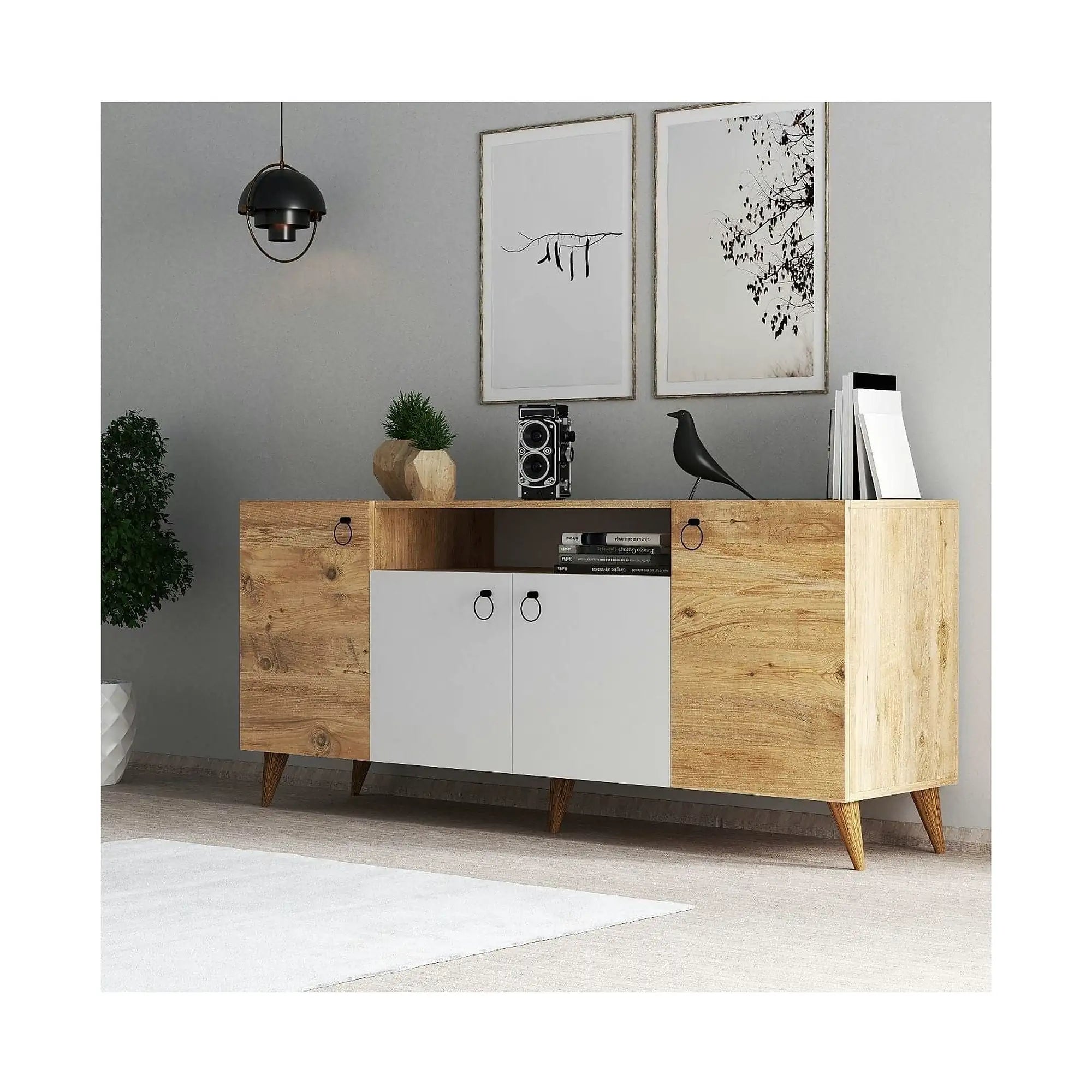 Comoda 616TNM1606, stejar/alb, PAL melaminat, 180x45x79 cm