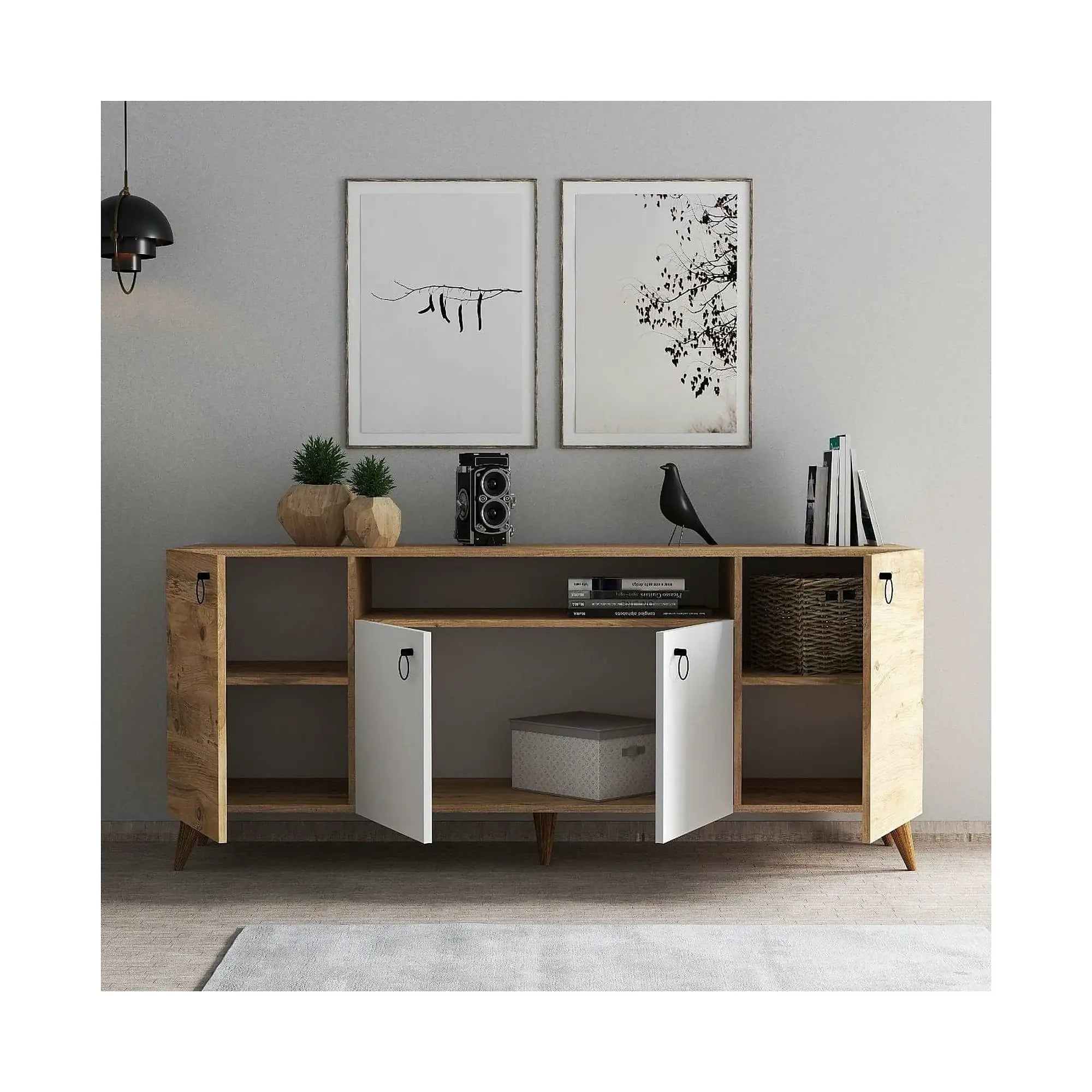 Comoda 616TNM1606, stejar/alb, PAL melaminat, 180x45x79 cm