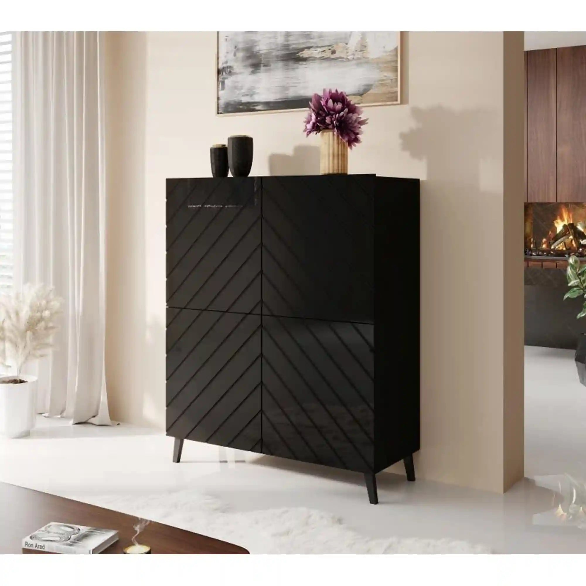 Comoda ABETO, negru, PAL, 101x40x122 cm