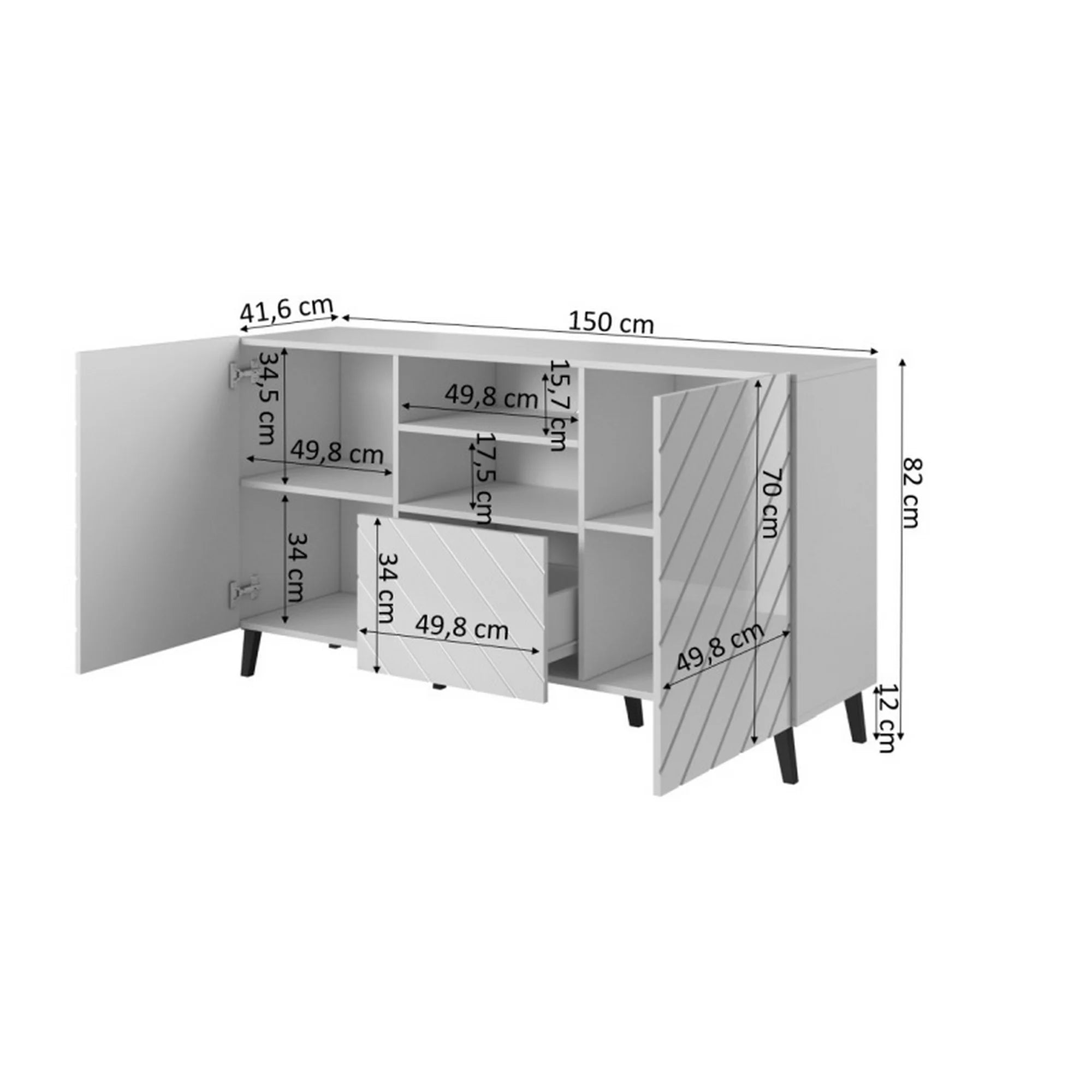 Comoda ABETO, negru, PAL/plastic, 150x42x82 cm