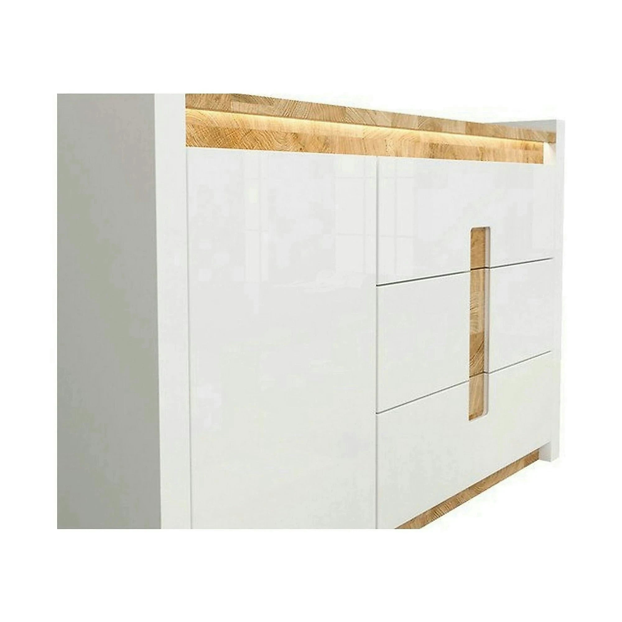 Comoda ALAMEDA, alb lucios/stejar, PAL, 147x41x97 cm