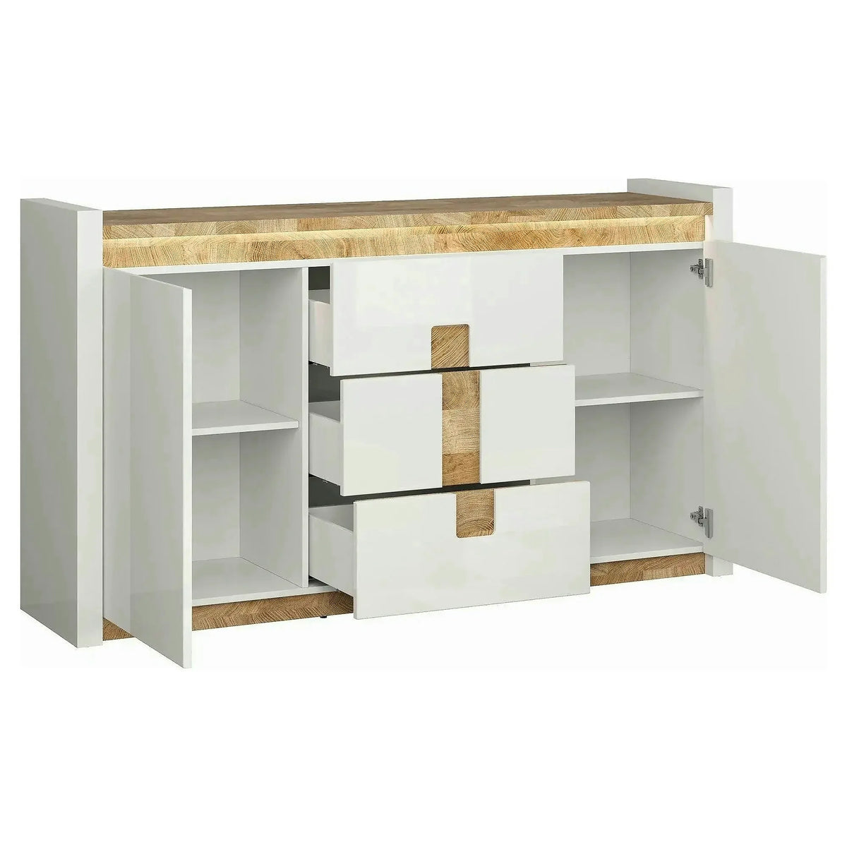 Comoda ALAMEDA, alb/stejar, PAL, 172x41x97 cm