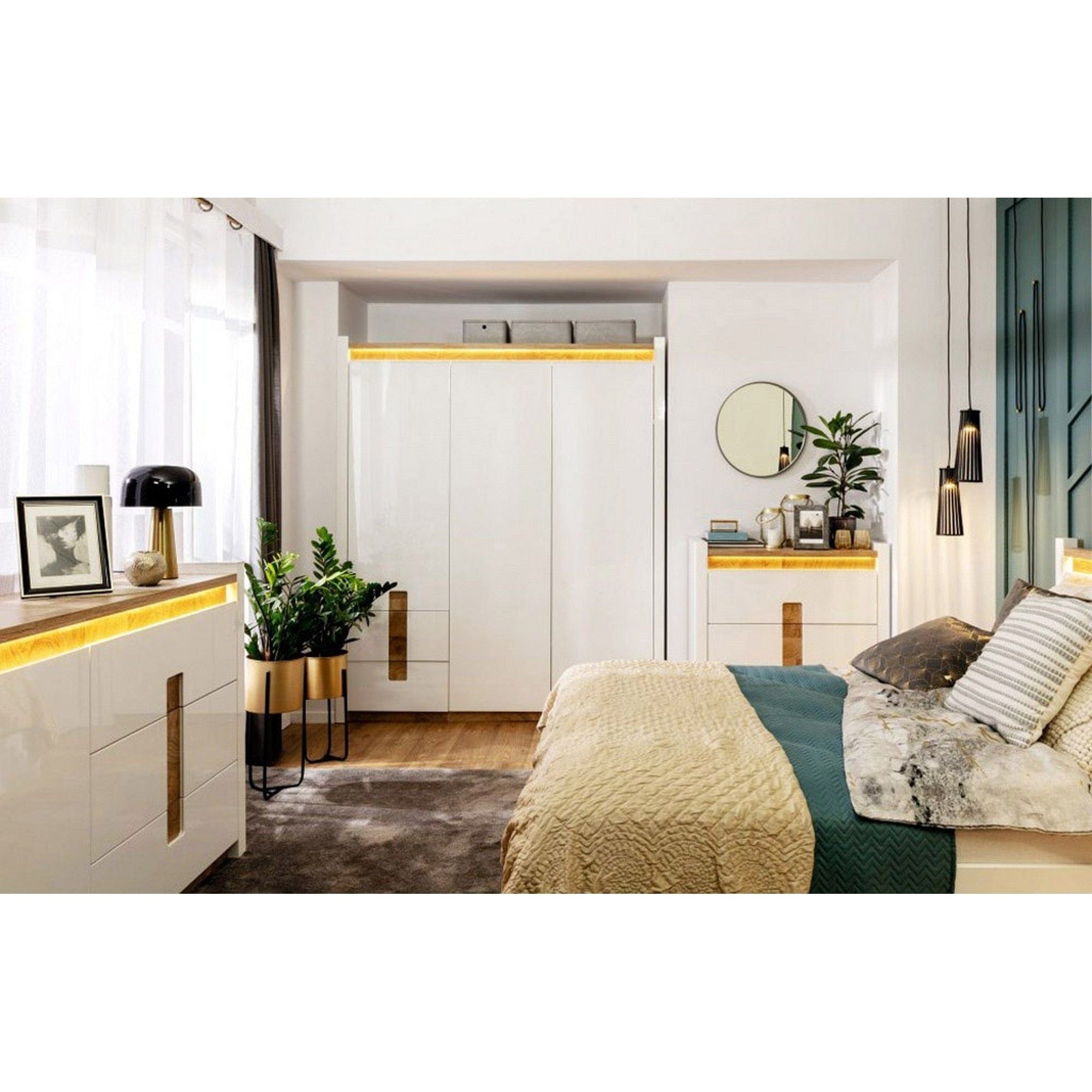 Comoda ALAMEDA, alb/stejar, PAL, 97x42x123 cm