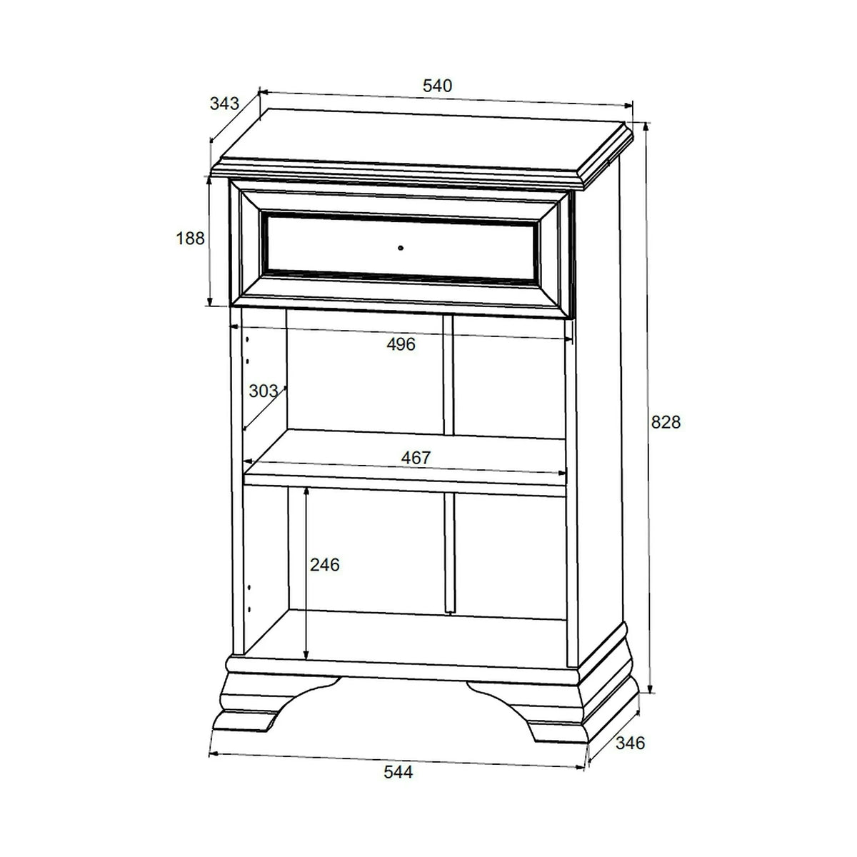 Comoda alba cu picioare IDENTO, PAL/MDF, 54x35x83 cm