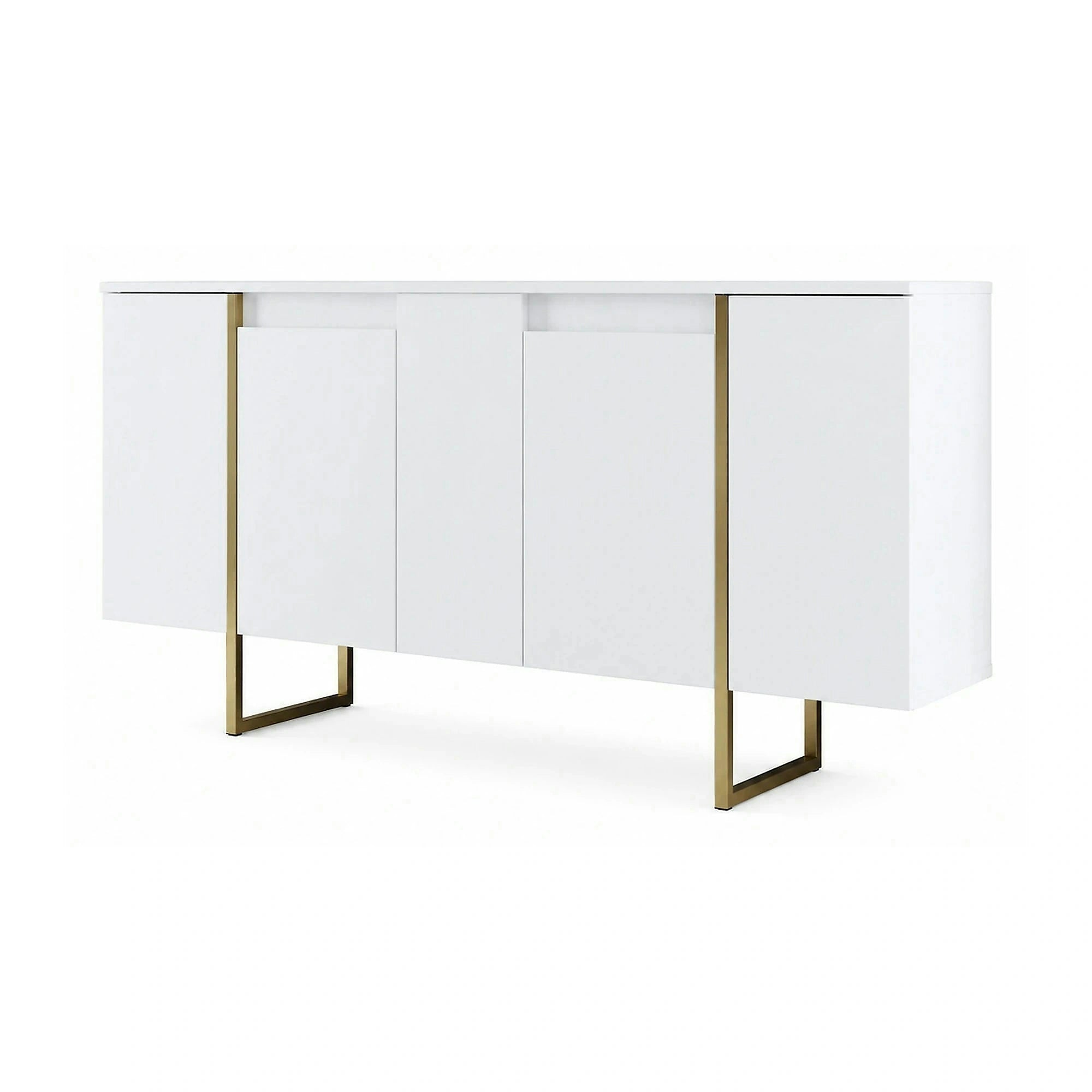 Comoda alba ingusta LUXE, PAL melaminat/metal, 160x35x80 cm