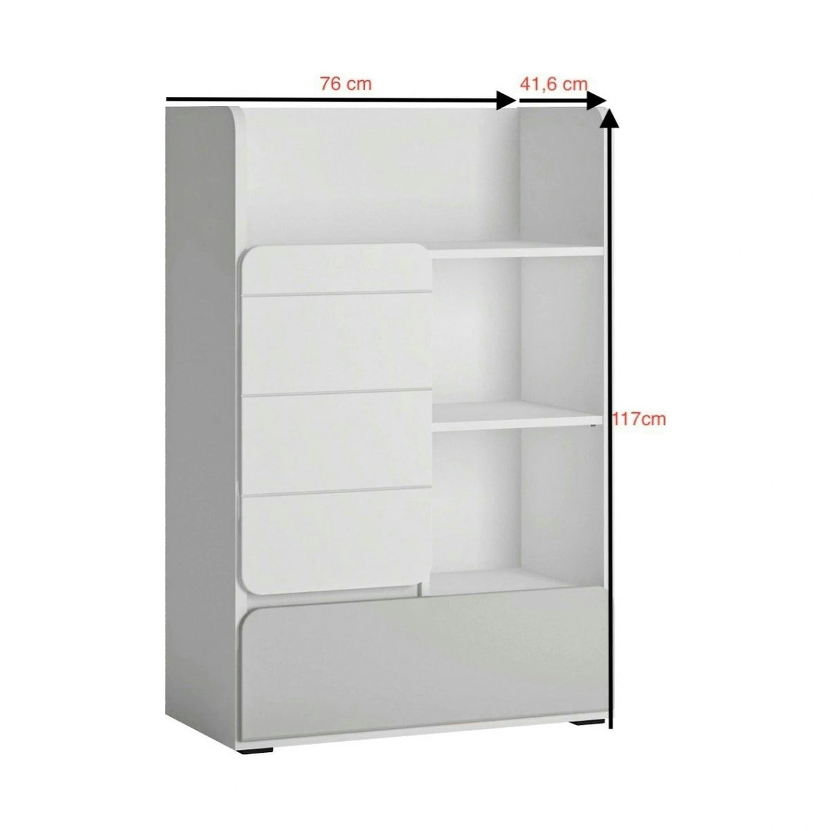 Comoda ALBI, alb, PAL laminat, 76x42x117 cm