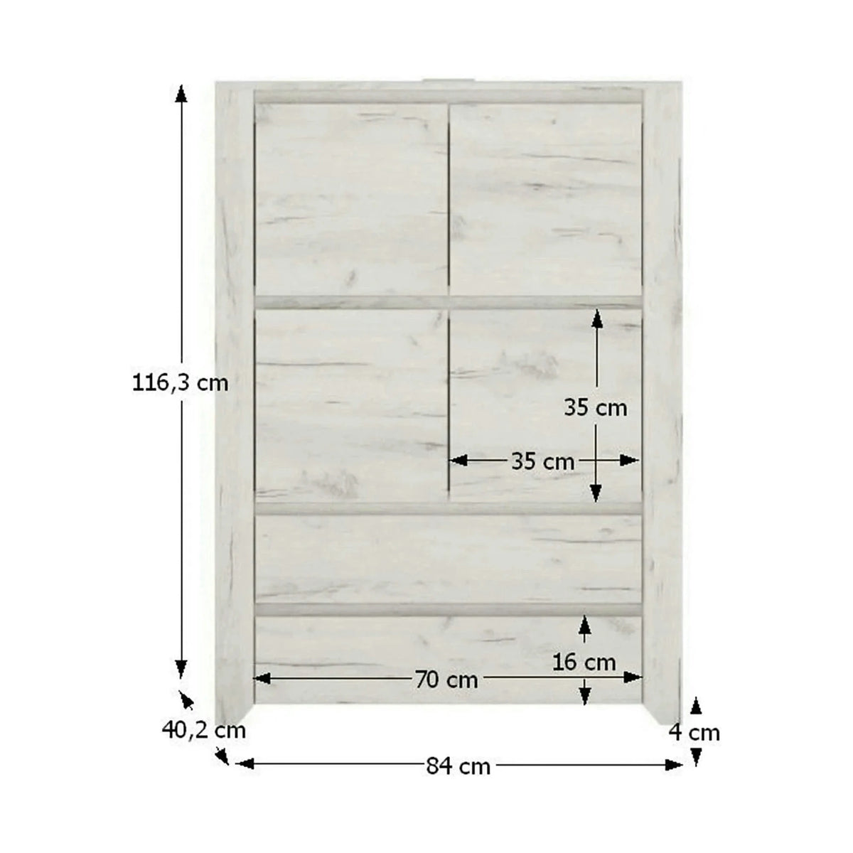 Comoda ANGEL TIP 33, alb, PAL melaminat, 84x40x116 cm