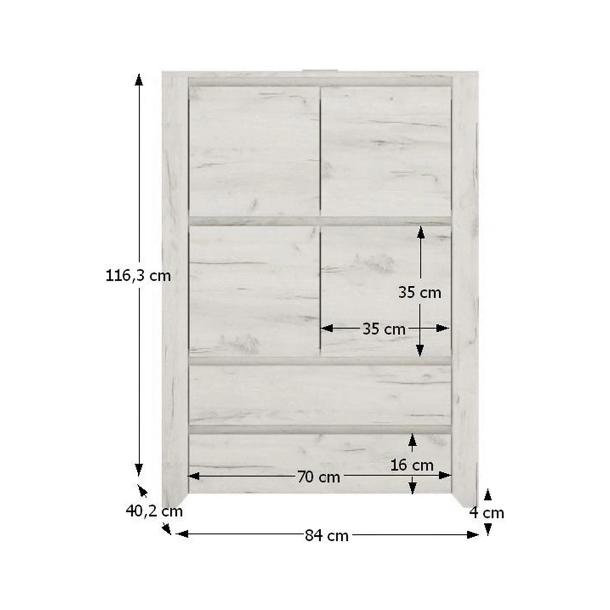 Comoda ANGEL TIP 33, alb, PAL melaminat, 84x40x116 cm