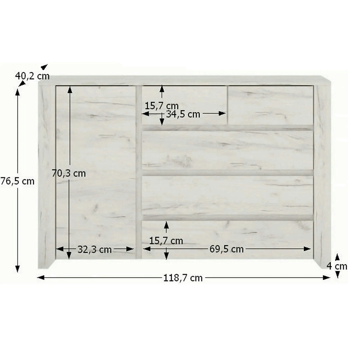 Comoda ANGEL TIP 41, alb, PAL melaminat, 118,7x76,5x40,2 cm