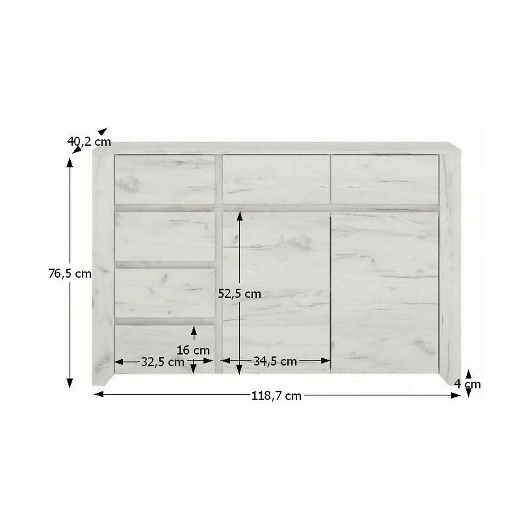 Comoda ANGEL TIP 42, alb, PAL melaminat, 119x40x77 cm