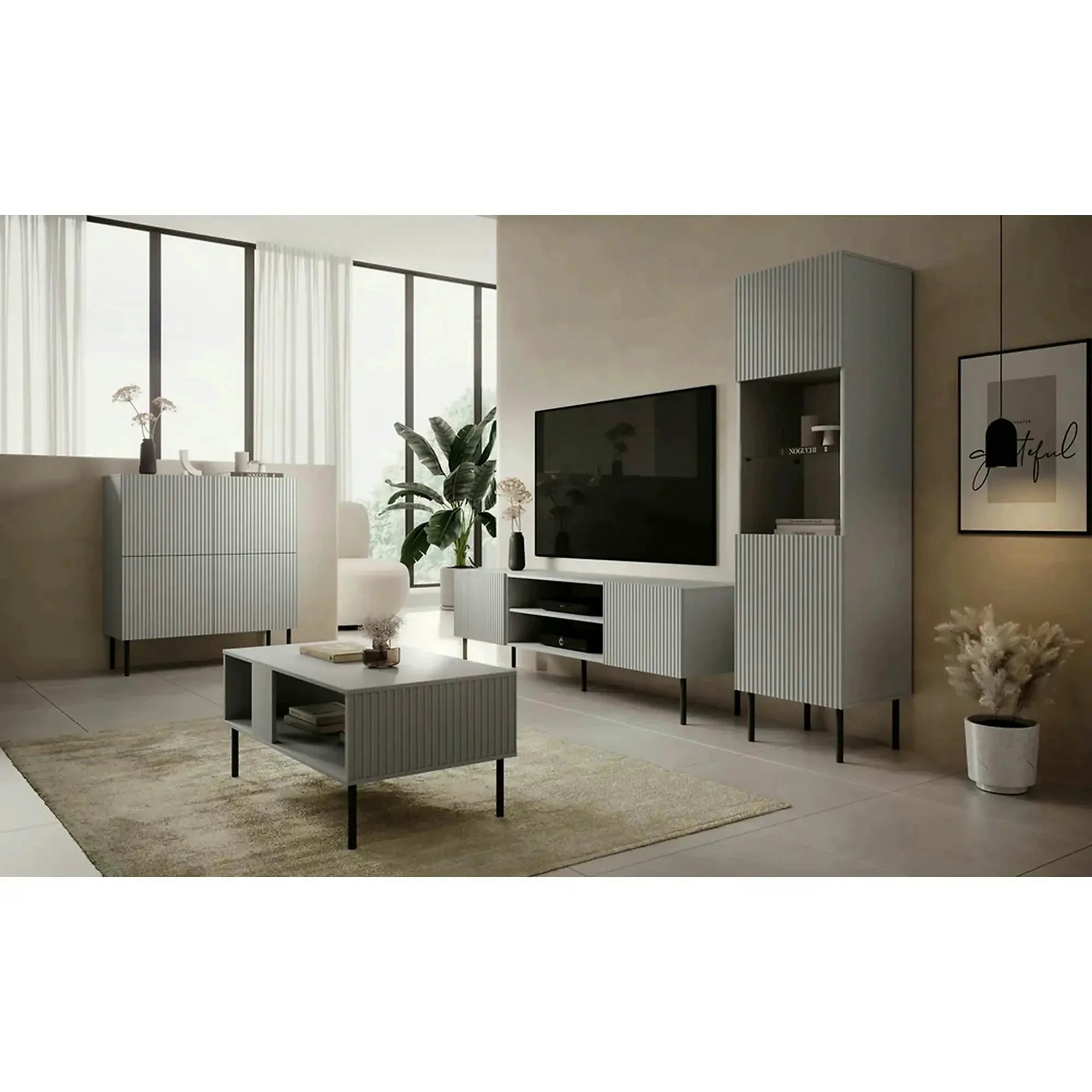 Comoda ASENSIO, gri mat/negru, PAL laminat, 100x42x110 cm