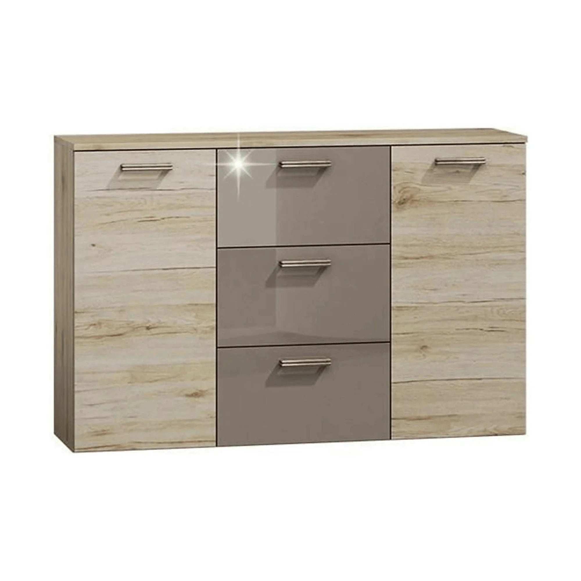 Comoda ASSOR, PAL, stejar san marino/gri inchis lucios, PAL melaminat, 130x35x85 cm