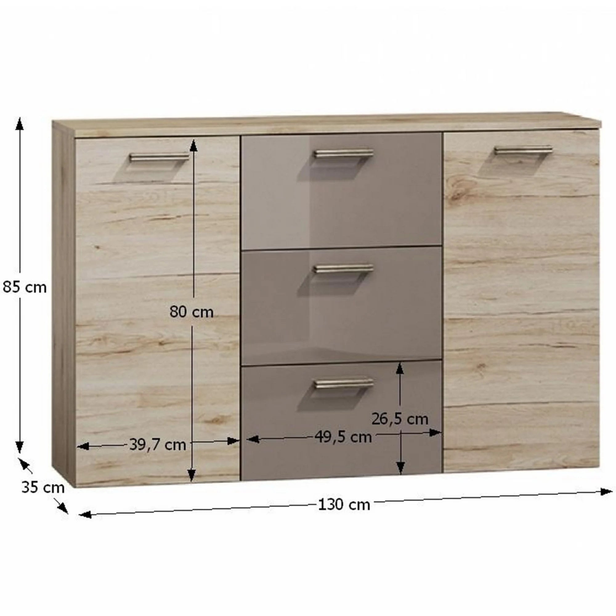 Comoda ASSOR, PAL, stejar san marino/gri inchis lucios, PAL melaminat, 130x35x85 cm